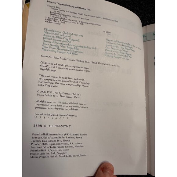 Effective Reading In A Changing World 3rd Edition By Rose Wassman & Lee Ann Rins - Picture 2 of 14